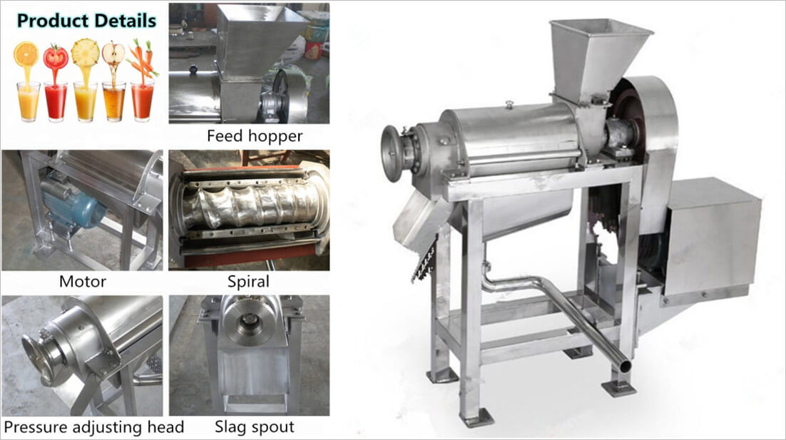 detailes show of Spiral crushed juicer machine